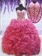 Great Pink Organza Lace Up Sweetheart Sleeveless Quinceanera Dresses Sweep Train Beading and Ruffles