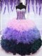 Chic Multi-color Organza Lace Up Sweetheart Sleeveless Floor Length Quince Ball Gowns Beading and Ruffles and Ruffled Layers