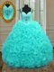 Admirable Floor Length Aqua Blue Quince Ball Gowns Straps Sleeveless Zipper