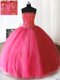 Hot Pink Tulle Lace Up Strapless Sleeveless Floor Length Sweet 16 Dresses Beading and Appliques
