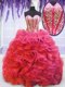 Flirting Coral Red Ball Gown Prom Dress Organza Sleeveless Beading and Ruffles