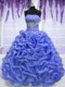 New Style Blue Organza Lace Up Strapless Sleeveless Floor Length Sweet 16 Quinceanera Dress Beading and Pick Ups