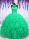 Turquoise Sleeveless Floor Length Beading and Ruffles Lace Up Sweet 16 Dress