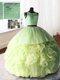 Yellow Green Ball Gowns Scoop Sleeveless Organza and Tulle and Lace With Brush Train Zipper Beading and Lace and Ruffles Quince Ball Gowns