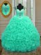 Flare Straps Apple Green Sleeveless Organza Zipper 15th Birthday Dress for Military Ball and Sweet 16 and Quinceanera
