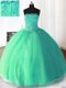 High Quality Turquoise Sleeveless Floor Length Beading and Appliques Lace Up Quinceanera Gowns