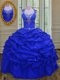 Shining Pick Ups Ball Gowns 15th Birthday Dress Royal Blue Straps Taffeta Sleeveless Floor Length Lace Up