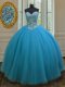Charming Teal Ball Gowns Sweetheart Sleeveless Tulle Floor Length Lace Up Beading Quinceanera Dresses