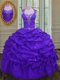 Exceptional Straps Sleeveless Floor Length Beading and Pick Ups Lace Up Ball Gown Prom Dress with Eggplant Purple