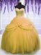 Superior Gold Lace Up Sweetheart Beading and Bowknot Vestidos de Quinceanera Tulle Sleeveless