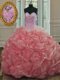 Hot Selling Watermelon Red Ball Gowns Organza Sweetheart Sleeveless Beading Lace Up Quinceanera Gown Sweep Train