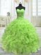 Sleeveless Organza Floor Length Lace Up Quinceanera Gown in Yellow Green with Beading and Ruffles