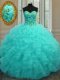 Hot Sale Organza Sweetheart Sleeveless Lace Up Beading and Ruffles 15th Birthday Dress in Aqua Blue