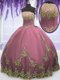 Exquisite Lilac Tulle Zipper Strapless Sleeveless Floor Length Sweet 16 Dress Appliques