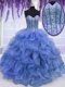 Fabulous Floor Length Blue Quinceanera Dress Organza Sleeveless Beading and Ruffles