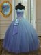 Trendy Tulle and Sequined Sweetheart Sleeveless Lace Up Beading and Ruching Sweet 16 Dresses in Blue