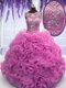 Wonderful Lilac Scoop Lace Up Beading and Ruffles Sweet 16 Dress Sleeveless