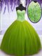 Sleeveless Tulle Floor Length Lace Up Sweet 16 Quinceanera Dress in Olive Green with Beading