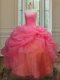 Affordable Pink Ball Gowns Embroidery and Pick Ups Vestidos de Quinceanera Lace Up Organza Sleeveless Floor Length