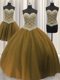Three Piece Sleeveless Beading and Sequins Lace Up 15th Birthday Dress