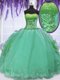 Turquoise Organza Lace Up Strapless Sleeveless Floor Length 15 Quinceanera Dress Embroidery and Ruffles
