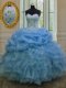 Custom Made Sleeveless Floor Length Beading and Pick Ups Lace Up Quinceanera Gown with Blue