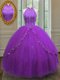 Extravagant High-neck Sleeveless Lace Up Quinceanera Gown Purple Tulle