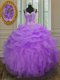 Top Selling Straps Lavender Ball Gowns Beading and Ruffles Quinceanera Gown Zipper Organza Sleeveless Floor Length
