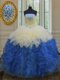Strapless Sleeveless Vestidos de Quinceanera Floor Length Beading and Ruffles Blue And White Organza