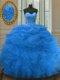 Blue Ball Gowns Beading and Ruffles and Pick Ups Quince Ball Gowns Lace Up Organza Sleeveless Floor Length