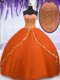 Customized Orange Red Tulle Lace Up Sweetheart Sleeveless Floor Length 15 Quinceanera Dress Beading