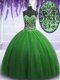 Sophisticated Sleeveless Floor Length Beading Lace Up Quinceanera Gowns with Green