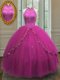 Fashion Fuchsia Sleeveless Beading and Appliques Floor Length Sweet 16 Dress