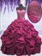 Graceful Sleeveless Taffeta Floor Length Lace Up Vestidos de Quinceanera in Fuchsia with Beading and Appliques and Pick Ups