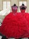 Customized Scoop Red Lace Up Quince Ball Gowns Beading and Pick Ups Sleeveless Floor Length