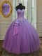 Beading and Ruching and Bowknot Sweet 16 Dresses Lilac Lace Up Sleeveless Floor Length