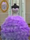 Suitable Sweetheart Sleeveless Organza 15th Birthday Dress Beading and Ruffles Lace Up