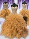 Traditional Four Piece Gold Ball Gowns Organza Sweetheart Sleeveless Beading and Ruffles Floor Length Lace Up Sweet 16 Dress