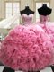 Rose Pink Sleeveless Beading and Ruffles Floor Length Quinceanera Gown