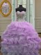 Lovely Floor Length Lilac Sweet 16 Dresses Organza Sleeveless Beading and Ruffles