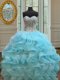 Baby Blue Sweetheart Neckline Beading and Ruffles Quinceanera Gown Sleeveless Lace Up