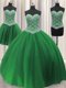Attractive Three Piece Green Tulle Lace Up Sweet 16 Dresses Sleeveless Floor Length Beading and Sequins