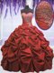 Sweetheart Sleeveless 15th Birthday Dress Floor Length Beading and Pick Ups Coral Red Taffeta