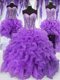 Spectacular Four Piece Sequins Ball Gowns Vestidos de Quinceanera Eggplant Purple Sweetheart Organza Sleeveless Floor Length Lace Up