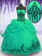 Modest Green Sleeveless Embroidery Floor Length 15th Birthday Dress