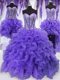 Four Piece Embroidery and Ruffles and Ruffled Layers and Sashes ribbons Quinceanera Dress Lavender Lace Up Sleeveless Floor Length