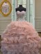 Wonderful Peach Sleeveless Organza Lace Up Sweet 16 Quinceanera Dress for Military Ball and Sweet 16 and Quinceanera