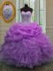 Custom Made Lilac Ball Gowns Beading and Pick Ups Vestidos de Quinceanera Lace Up Organza Sleeveless Floor Length
