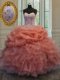 Pick Ups Floor Length Ball Gowns Sleeveless Orange Red Quinceanera Gowns Lace Up