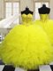 Pretty Light Yellow Quinceanera Dress Military Ball and Sweet 16 and Quinceanera and For with Beading and Ruffles Sweetheart Sleeveless Lace Up